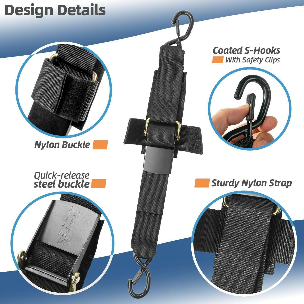 Premium Adjustable Boat Trailer Tie Down Straps for Yamaha Watercraft - 2" x 24" Transom Straps with Hooks for Secure Trailing & Jet Ski Transport - Replaces SBT-TRNSM-TD-08 (1 Pair).