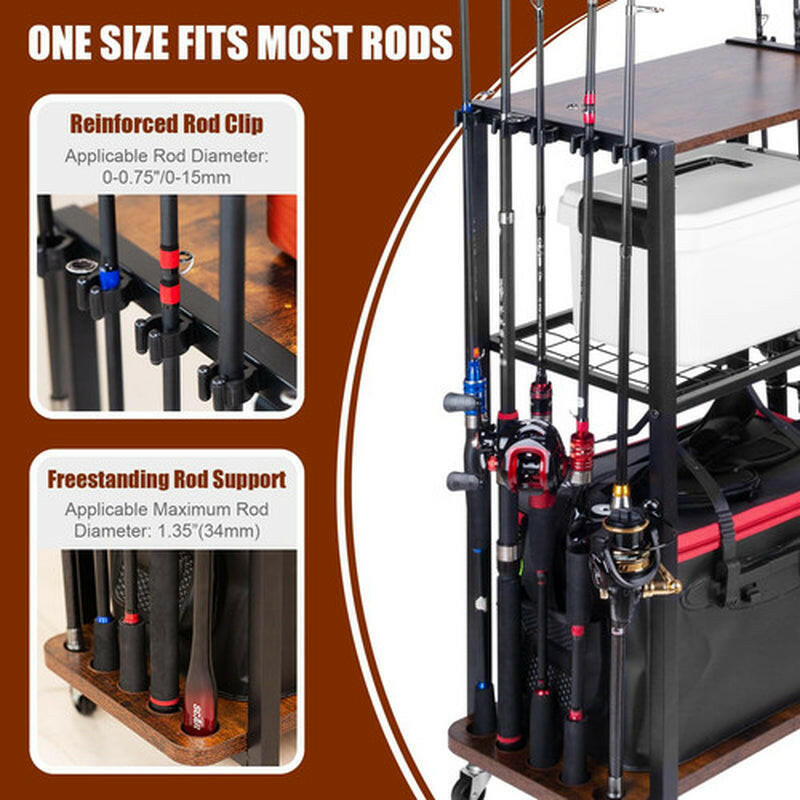 Premium Fishing Rod Holder: Tackle Cart and Pole Organizer Storage Solution for Garages.