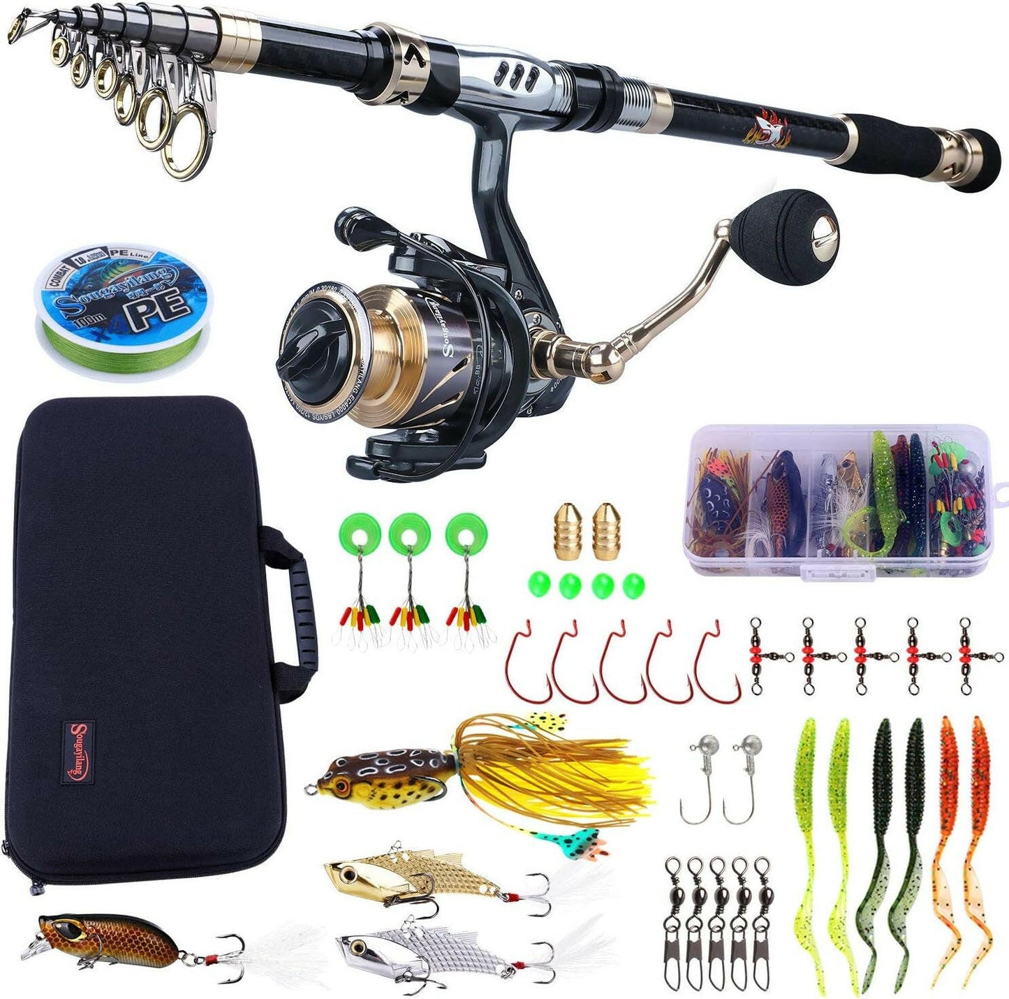 Ultimate Telescopic Fishing Rod and Reel Combo Kit - Lightweight Carbon Fiber Pole with 13 +1 Shielded Bearings and Convenient Carrying Case.