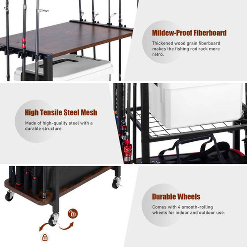 Premium Fishing Rod Holder: Tackle Cart and Pole Organizer Storage Solution for Garages.