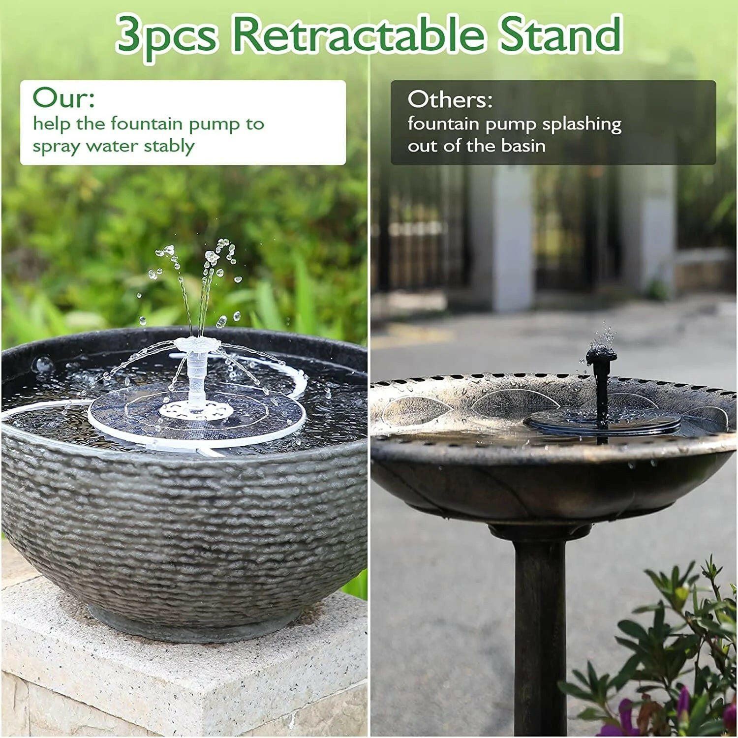 3.5W Solar Fountain Pump with LED Lights for Birdbaths and Pools, Featuring 16 DIY Nozzles, 3000mAh Battery, and Retractable Stand for Outdoor Use