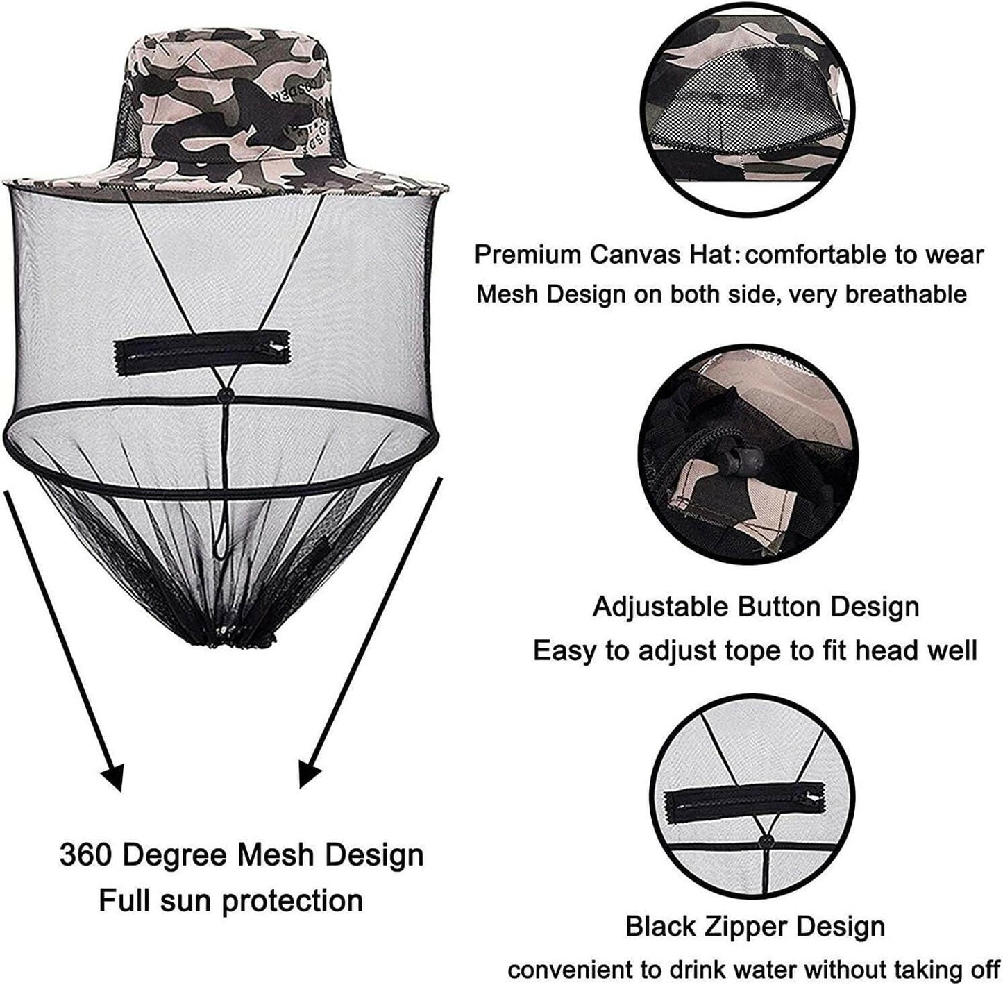 2 Pack Mosquito Head Net Hat - Versatile Sun & Fishing Hat with Hidden Mesh for Outdoor Activities - Ideal for Gardening, Hiking & Beekeeping - Unisex Army Green.