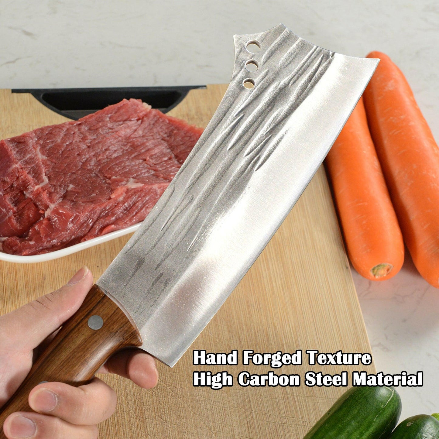 Kegani Heavy Duty Meat Cleaver - 1.4 lbs High Carbon Steel Butcher Knife for Meat and Bone Cutting.