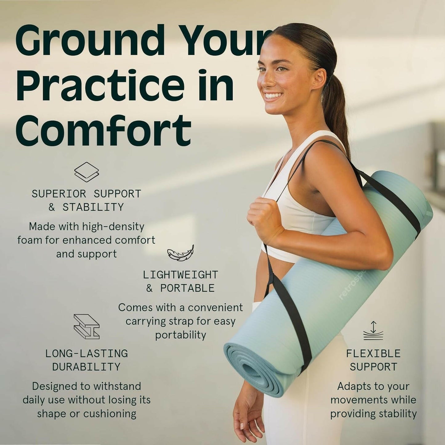 Premium Solana Yoga Mat - 1/2" Thick Non-Slip Exercise Mat with Nylon Strap for Men & Women - Perfect for Yoga, Pilates, Stretching, and Fitness Workouts