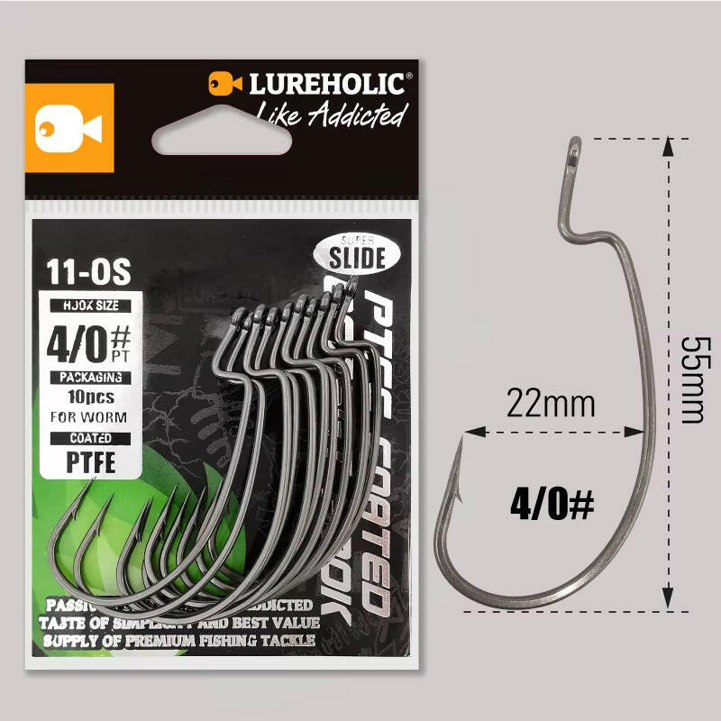 Catch more fish with our PTFE Super Slide Offset Hook! Perfect for Texas Rig and Drop Shot setups. Upgrade your fishing game today! 🎣✨