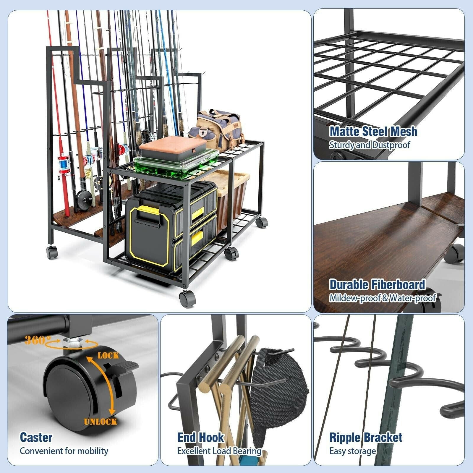 Miratino Large-Capacity Fishing Rod Holders for Garage - Store Up to 24 Fishing Poles Efficiently!.