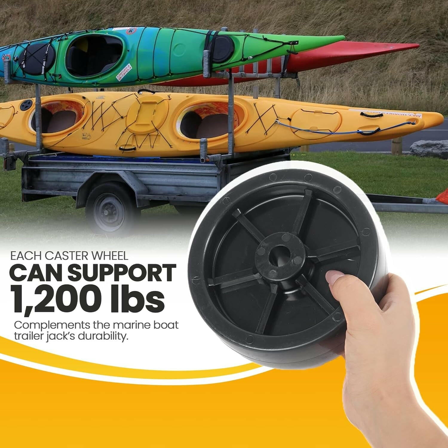 (2-Pack)  6-Inch Boat Trailer Jack Wheels - Universal Fit Black Plastic Caster Wheels - Includes All Mounting Hardware - Suitable for Boat Trailer Jacks with 1 or 2 Wheels.