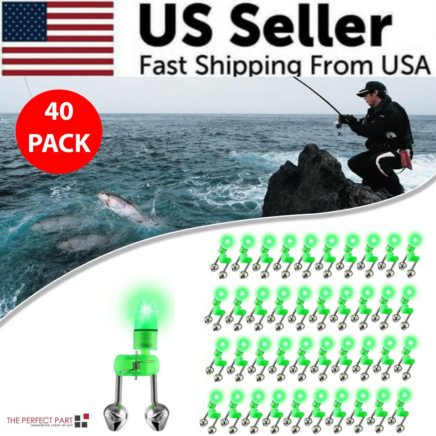 10/40 PC LED Night Fishing Bite Alarm with Dual Bells and Rod Tip Clip Alert System