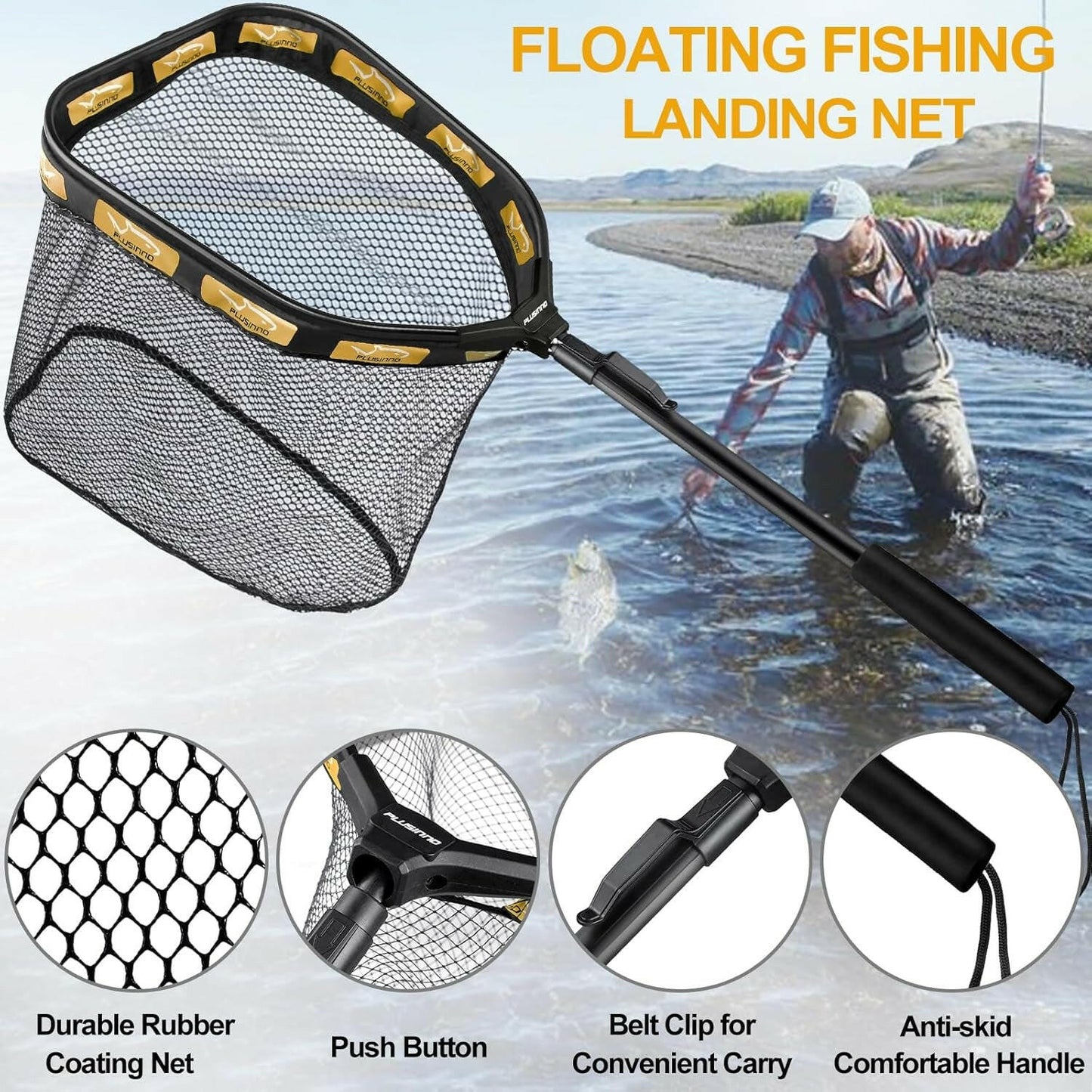 Ultimate Floating Fishing Net - Perfect for Steelhead, Salmon, Trout & More - Rubber Coated, Compact & Foldable for Easy Transport & Quick Catch & Release.