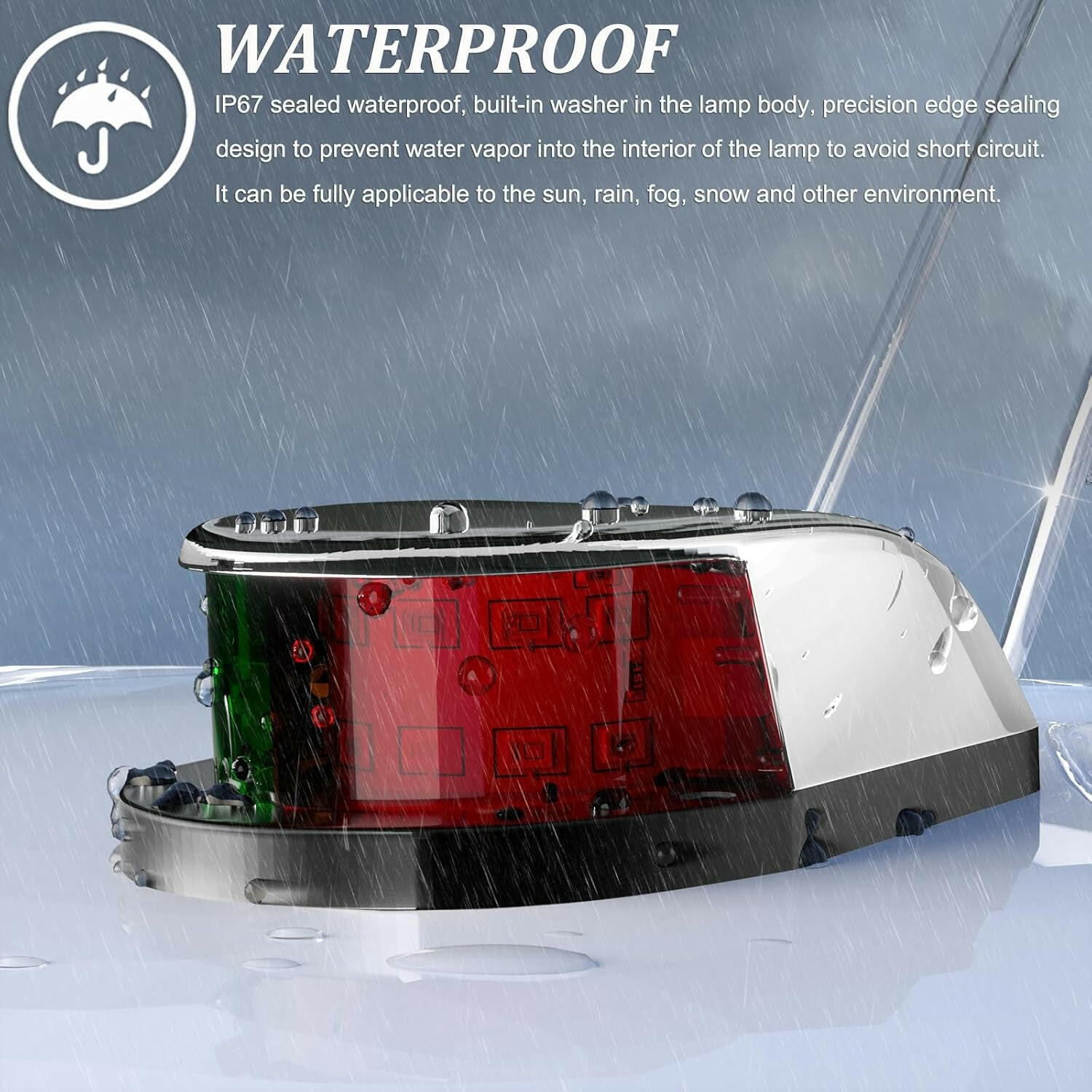 Upgrade Your Boat with Waterproof LED Navigation Lights - Chrome Bezels for Pontoon, Fishing & Kayak Adventures! 🌊✨ (Includes 1 Red & Green, 2 White) 🚤💡.