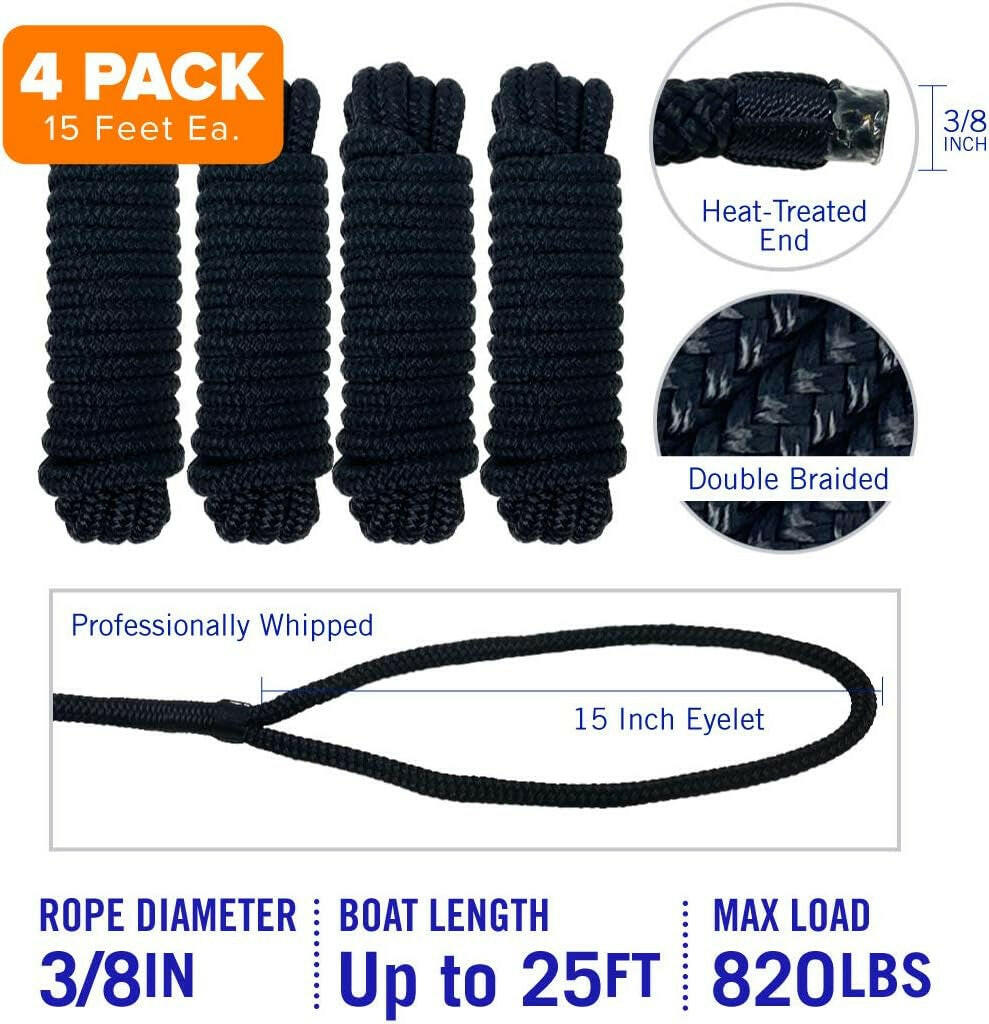 Upgrade Your Docking Game with Our 15Ft Double Braided Nylon Boat Ropes - 4 Pack in Sleek Black! 🛥️⚓️ #MarineGear #BoatLife.