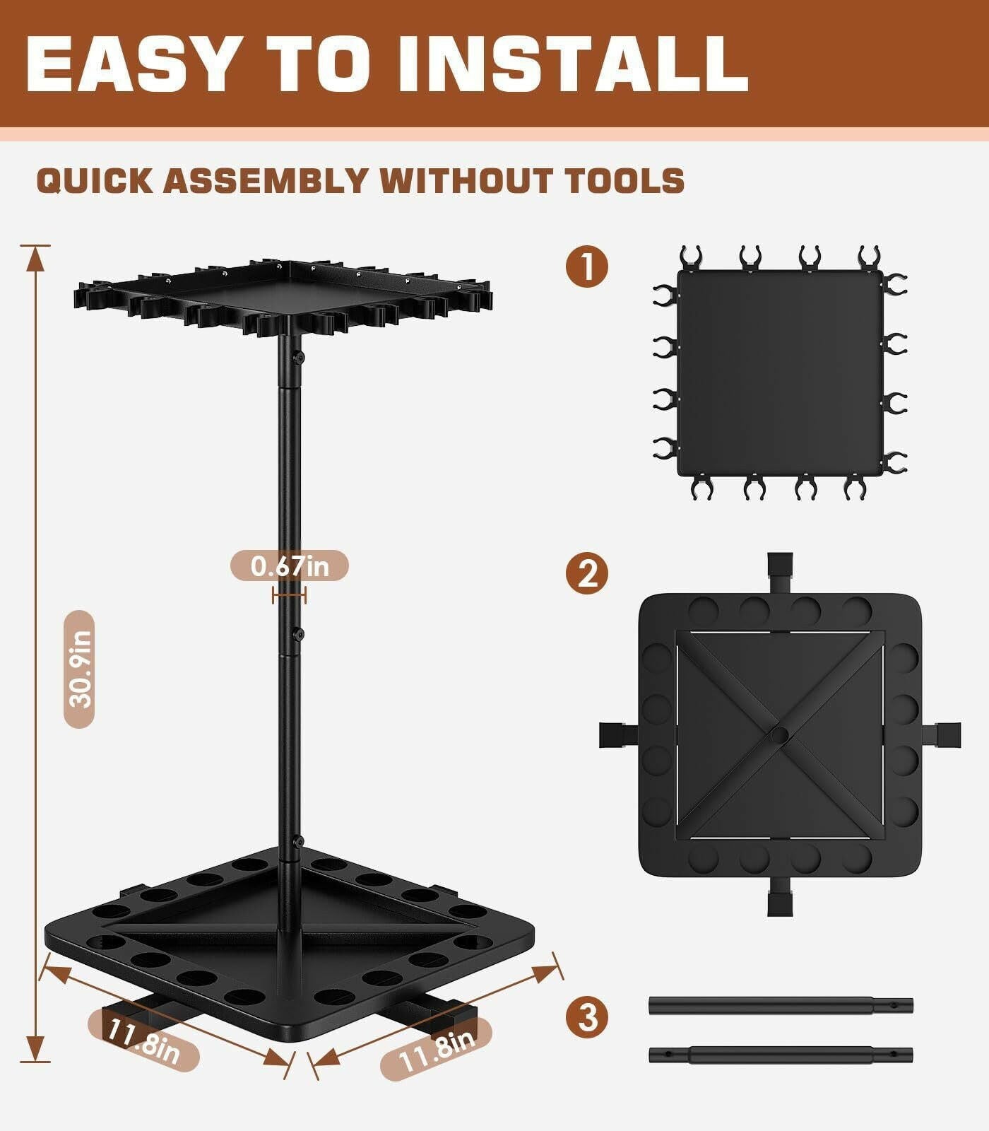 360-Degree Rotating Vertical Fishing Rod Holder - Sturdy Metal Garage Rack Stand.