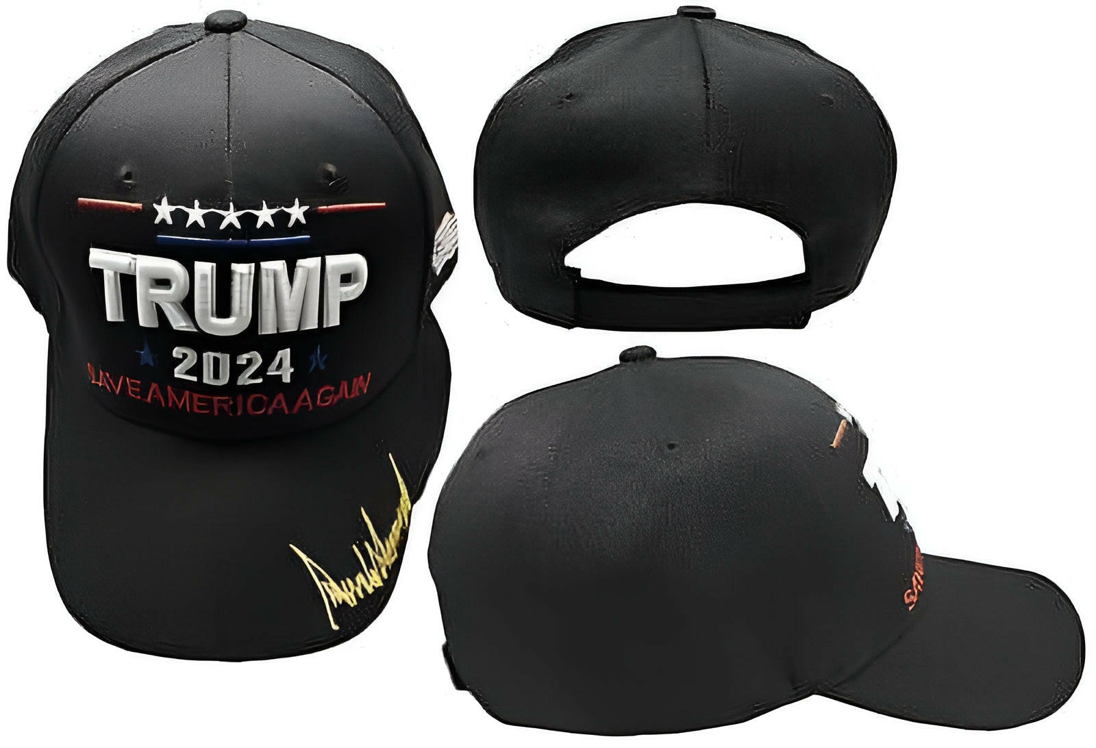 Trump 2024 "Save America Again" Signature Black Adjustable Embroidered Cap