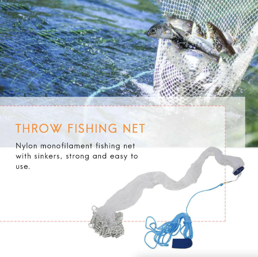 6/8/10/12/16FT Fishing Cast Net Bait Easy Throw Hand Cast Strong Nylon Mesh USA.