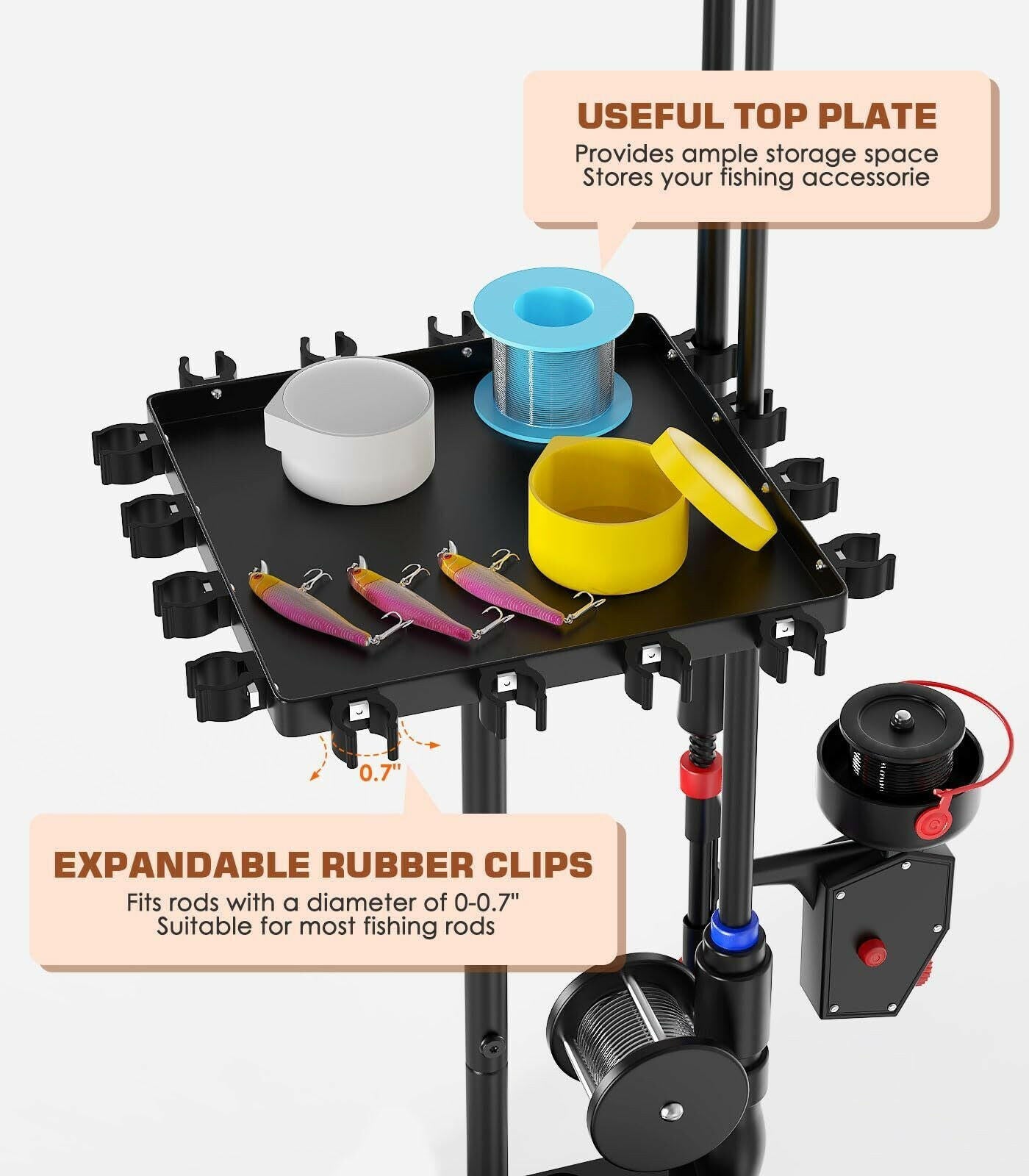 360-Degree Rotating Vertical Fishing Rod Holder - Sturdy Metal Garage Rack Stand.