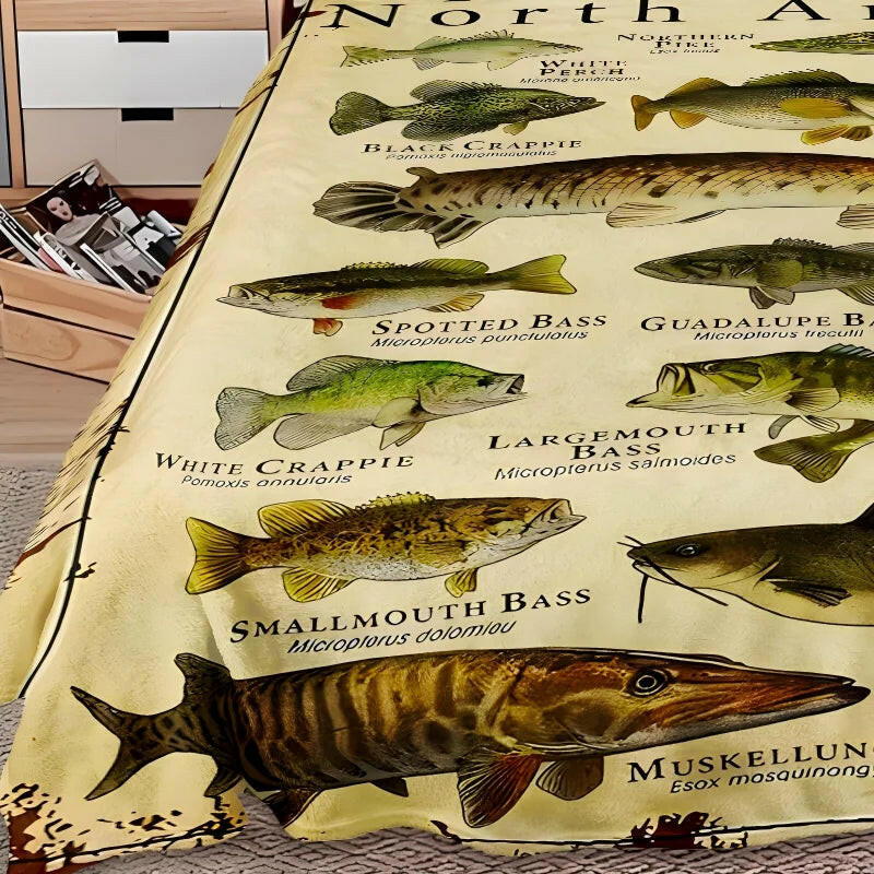 Cozy Fish Pattern Flannel Blanket - Year-Round Comfort & Perfect Gift for Loved Ones! 🐟🛋️✨.