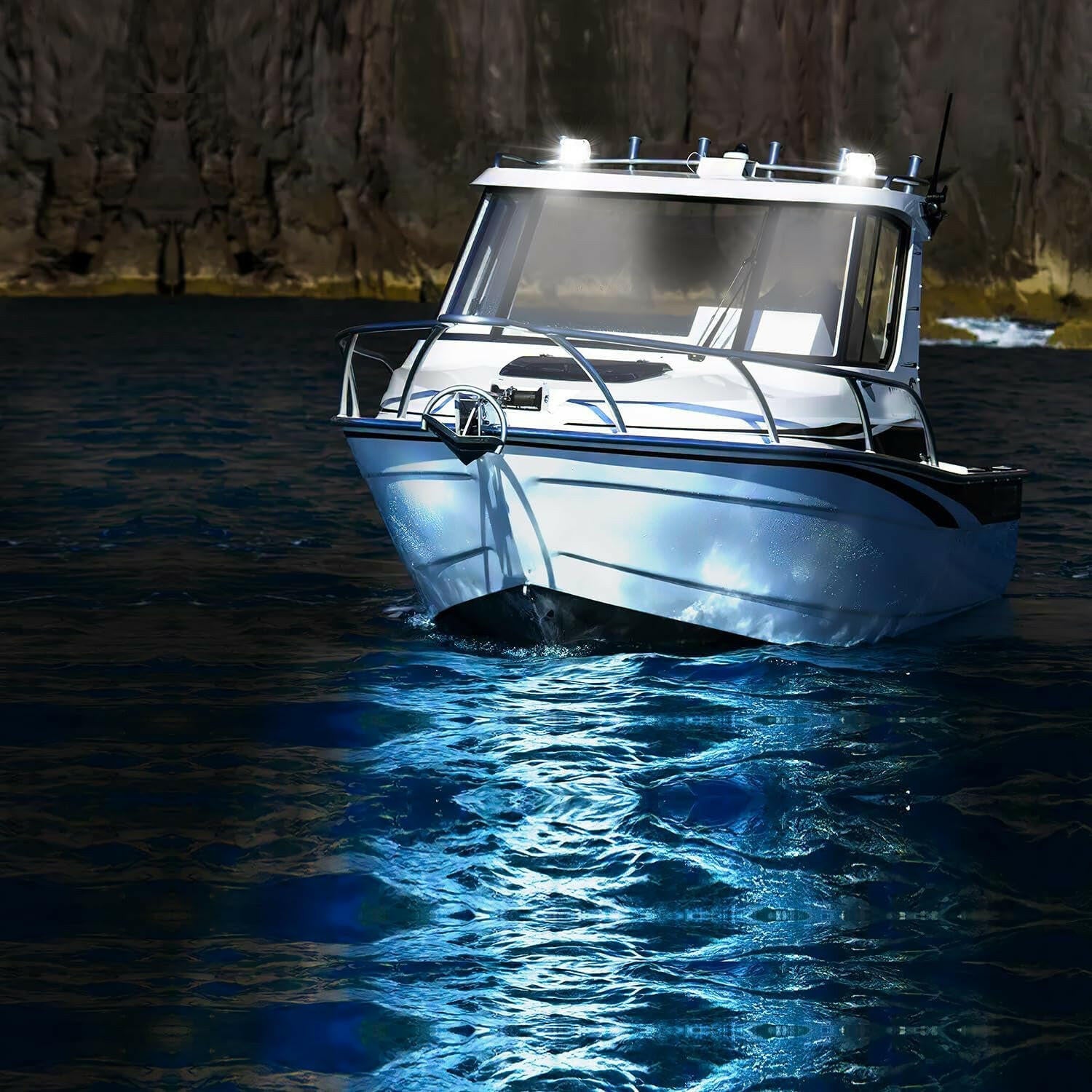 Upgrade Your Night Fishing with 2PCS 4-Inch Marine LED Light Pods - Versatile White Spot Flood Combo for Boats, Yachts, and More!.