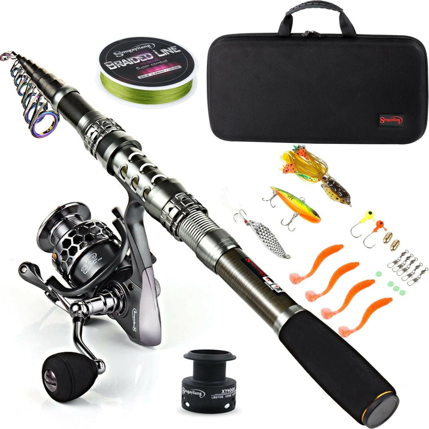 Ultimate Fishing Rod Reel Combo - Telescopic Pole & Spinning Reel with Travel Carrier Bag for Saltwater & Freshwater Adventures.