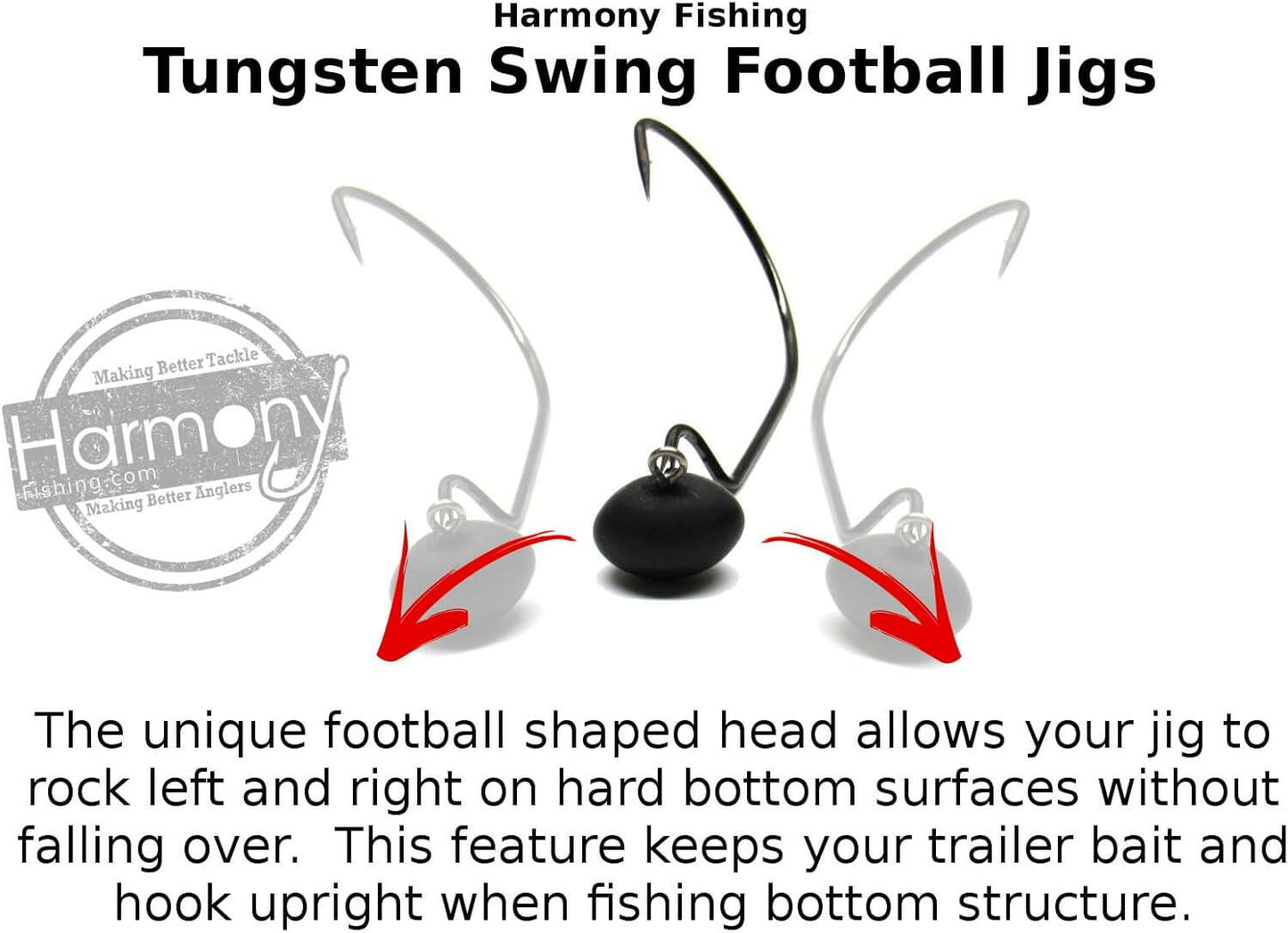 Harmony Fishing Tungsten Swing Football Jigs - Pack of 3 with 10 Bait Pegs for Bass Fishing