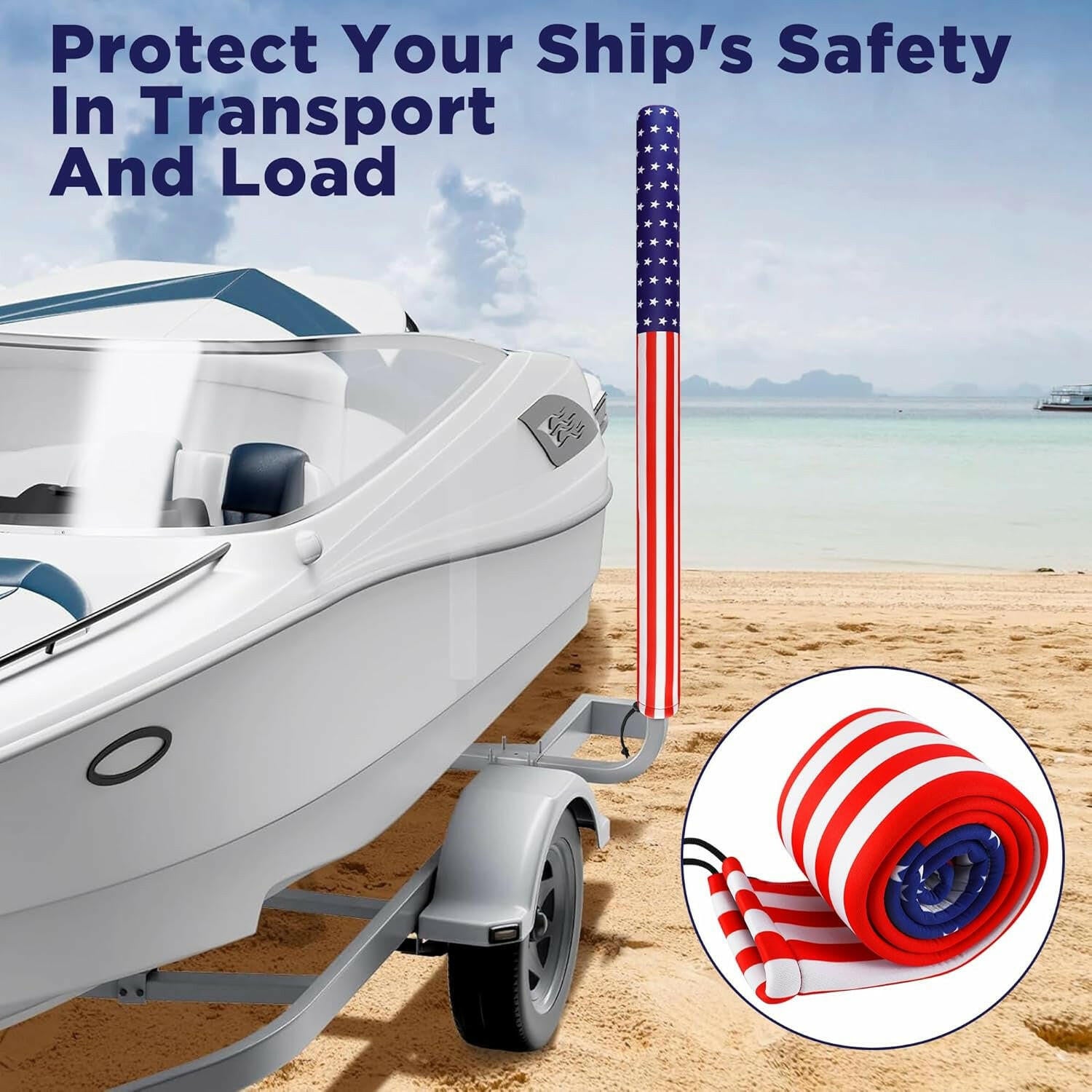 🎆🇺🇸 Gear Up for the 4th of July with Our Heavy Duty USA Boat Trailer Guide Pole Covers! Perfect for Sailboat Trailers - Grab Your Set of 2 Now! ✨🚤.