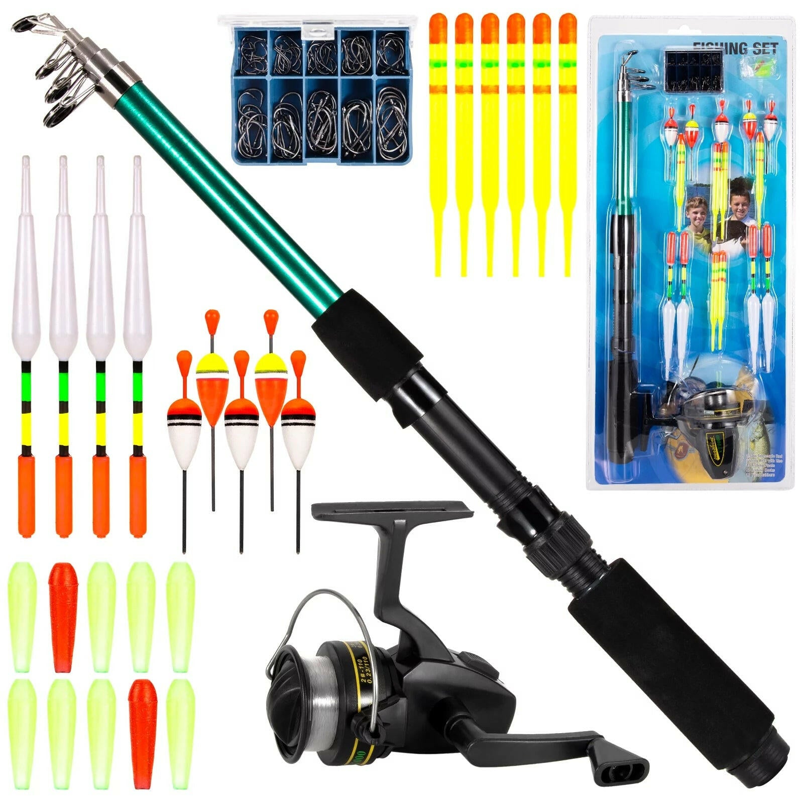 Ultimate Fishing Rod and Reel Combo - 127-Piece Tackle Set with Telescopic Rod, Reel, Floats, Hooks, and Accessories.