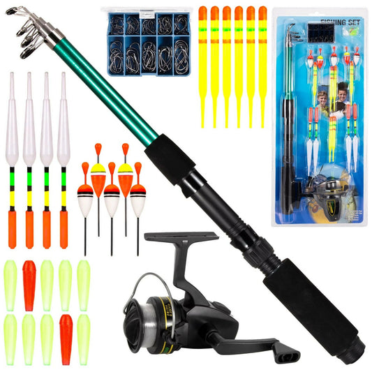 Ultimate Fishing Rod and Reel Combo - 127-Piece Tackle Set with Telescopic Rod, Reel, Floats, Hooks, and Accessories.