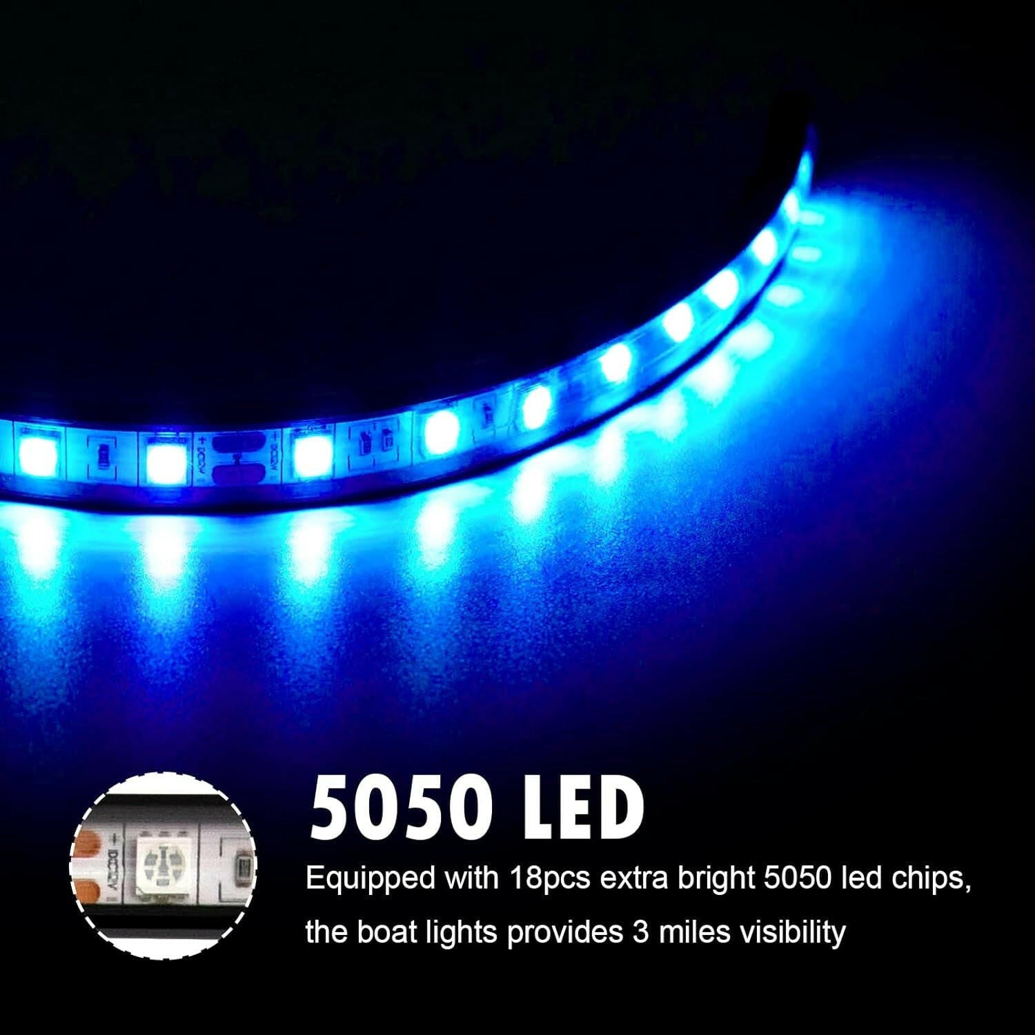 Brighten Your Night Adventures with IP67 Waterproof LED Pontoon Boat Lights - Perfect for Fishing, Yachts, Bass Boats & Jet Skis (Blue, 3.5W).