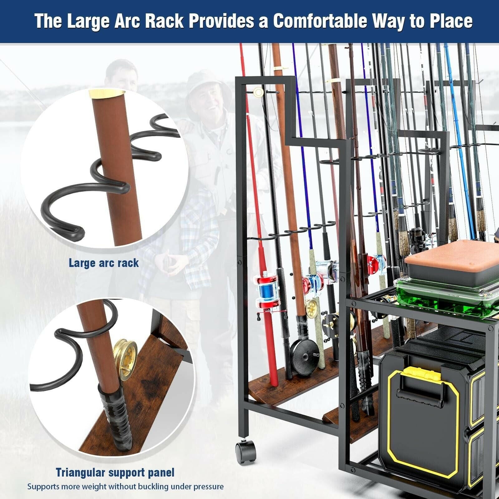 Miratino Large-Capacity Fishing Rod Holders for Garage - Store Up to 24 Fishing Poles Efficiently!.