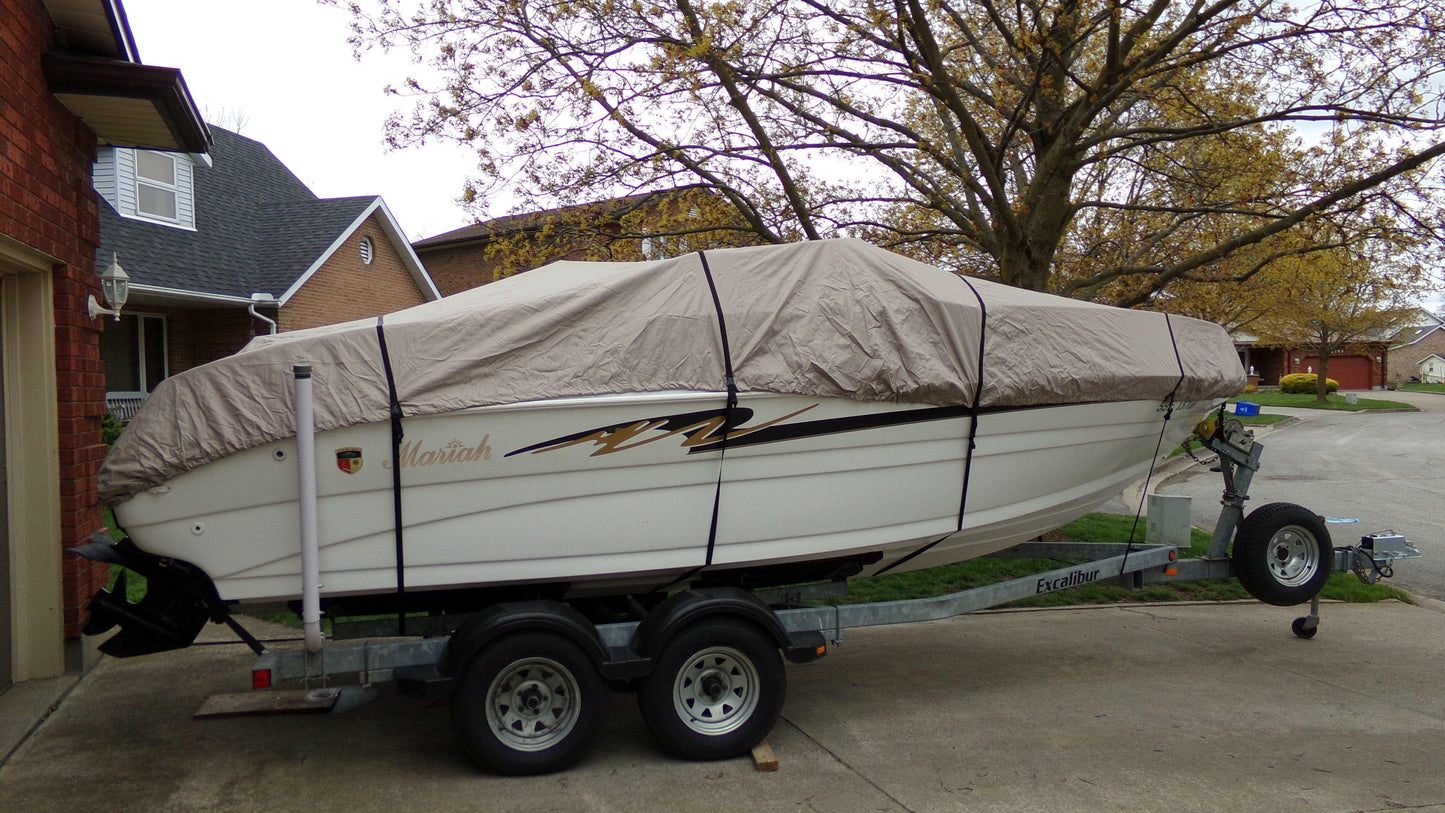 Ultimate Protection for Your Boat: Heavy-Duty 600D Marine Grade Cover for 14-16Ft V-Hull - UV Resistant, Waterproof & Trailable!.