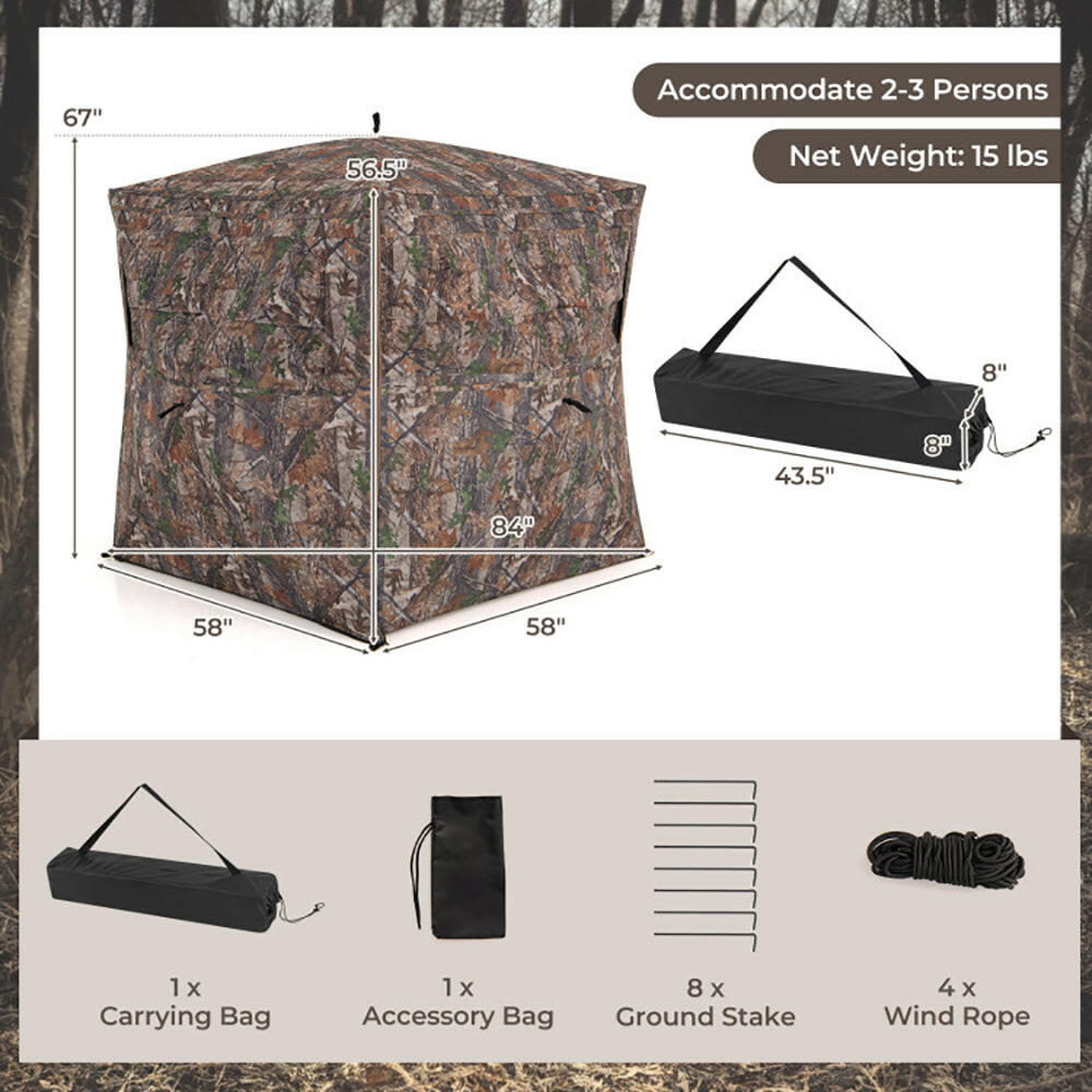 360-Degree One-Way See-Through Ground Blind for 2-3 Persons.