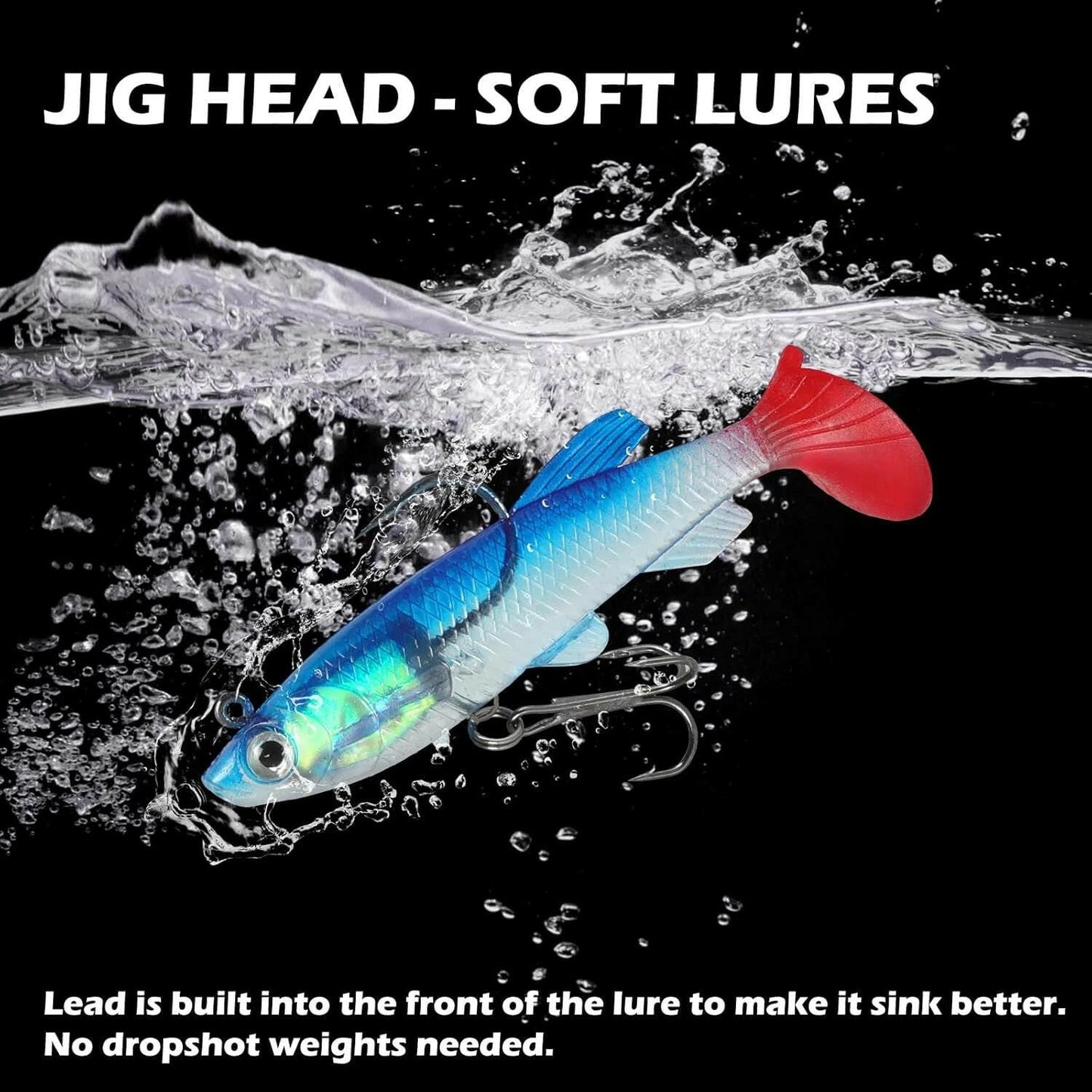 Soft Fishing Lures 6Pcs Pre-Rigged Jig Head Paddle Tail Soft Plastic Swimbaits for Bass Trout Walleye Crappie Fishing Gear and Equipment for Saltwater Freshwater.