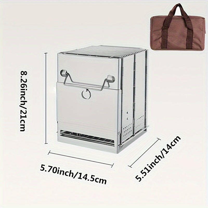 Experience the Great Outdoors with an Integrated Folding Mini Stainless Steel Charcoal Stove.