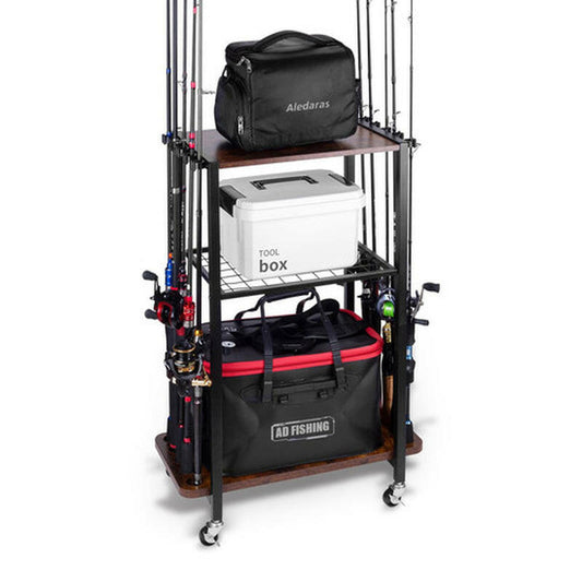 Premium Fishing Rod Holder: Tackle Cart and Pole Organizer Storage Solution for Garages.