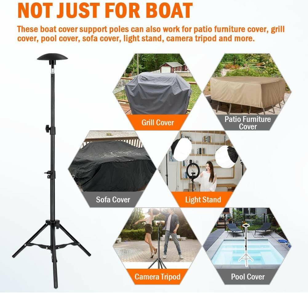 Transform Your Boat Cover Experience! Adjustable Iron Alloy Support Poles for Jon & Pontoon Boats - Ultimate Protection Awaits!.