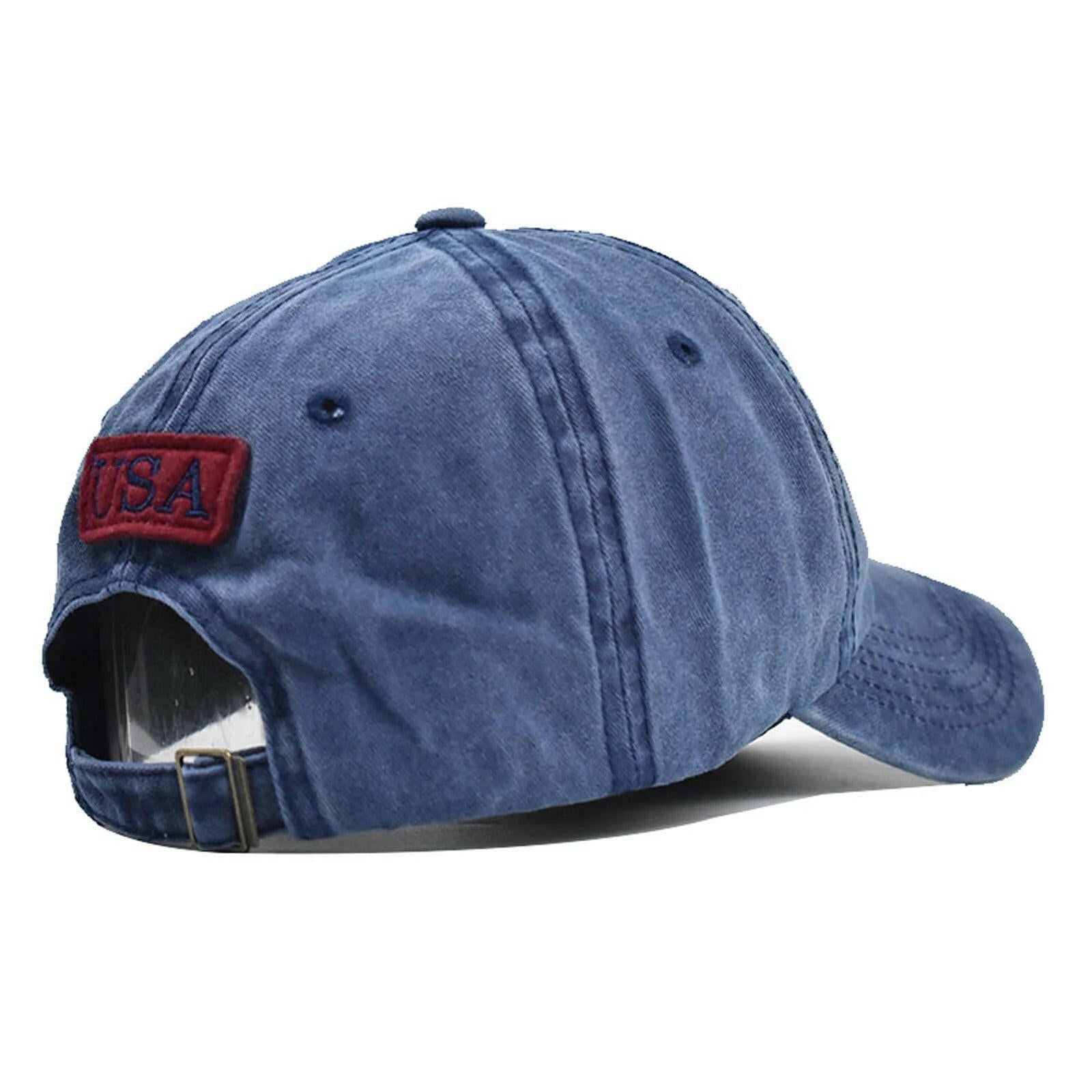 Vintage Cotton Denim Baseball Cap with Embroidered American Flag, Adjustable Distressed Hat for Men and Women