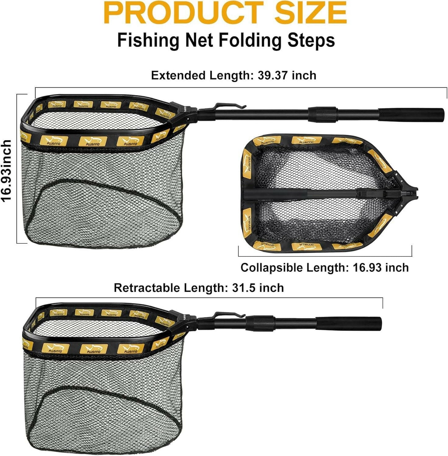 Floating Fishing Net for Steelhead, Salmon, Fly, Kayak, Catfish, Bass, Trout Fishing, Rubber Coated Landing Net for Easy Catch & Release, Compact & Foldable for Easy Transportation & Storage.
