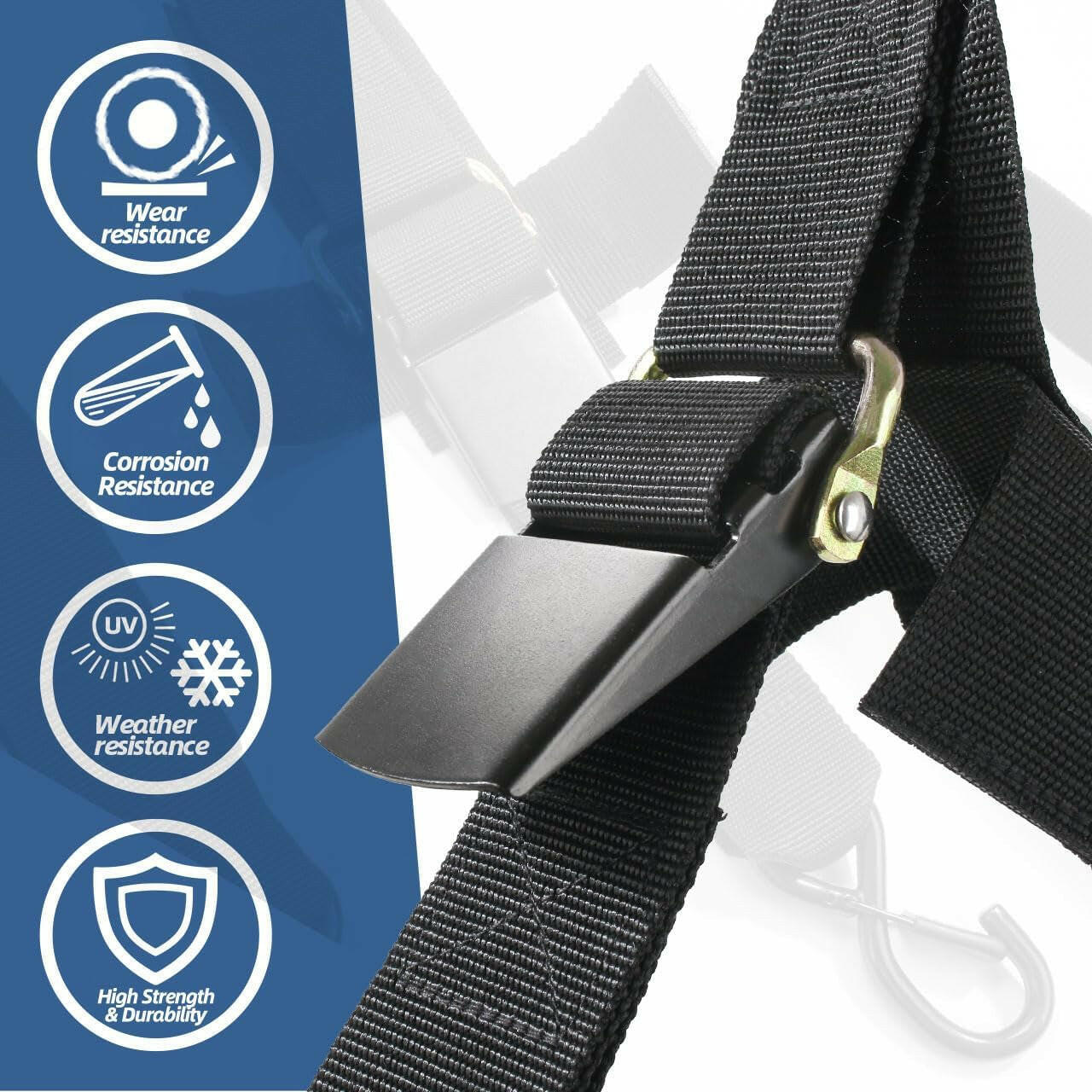 Premium Adjustable Boat Trailer Tie Down Straps for Yamaha Watercraft - 2" x 24" Transom Straps with Hooks for Secure Trailing & Jet Ski Transport - Replaces SBT-TRNSM-TD-08 (1 Pair).