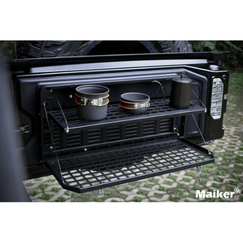 2-Tier Foldable Tailgate Table and Cargo Rack for 2007-2022 Jeep Wrangler JK & JL 4-Door - Ideal for Outdoor Camping