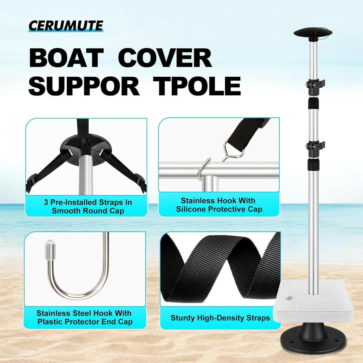 Upgrade Your Pontoon Boat with Adjustable Support Poles! 🌊🚤 2-Pack Aluminum Telescopic System with Straps & Weight Bag! #BoatLife #PontoonPerks.