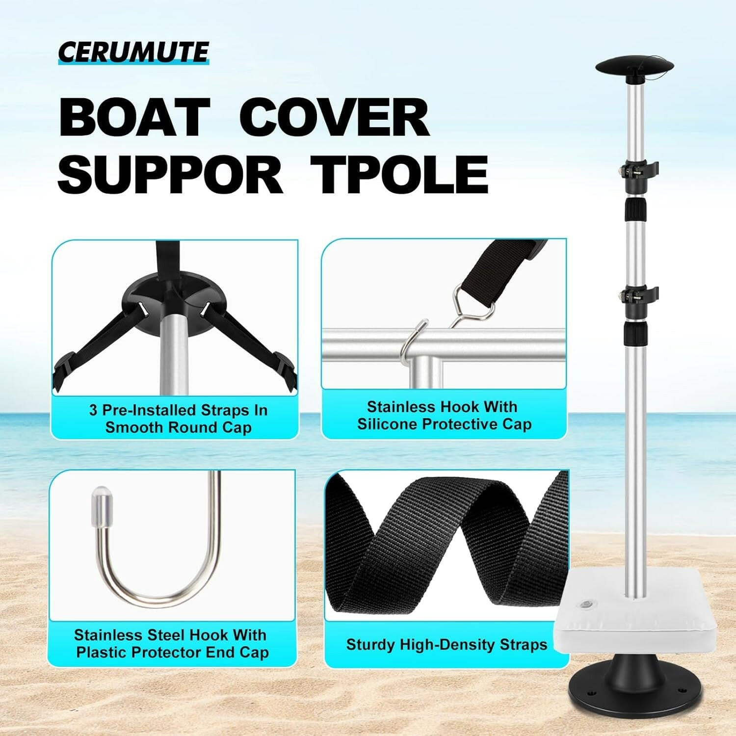 Upgrade Your Pontoon Boat with Adjustable Support Poles! 🌊🚤 2-Pack Aluminum Telescopic System with Straps & Weight Bag! #BoatLife #PontoonPerks.