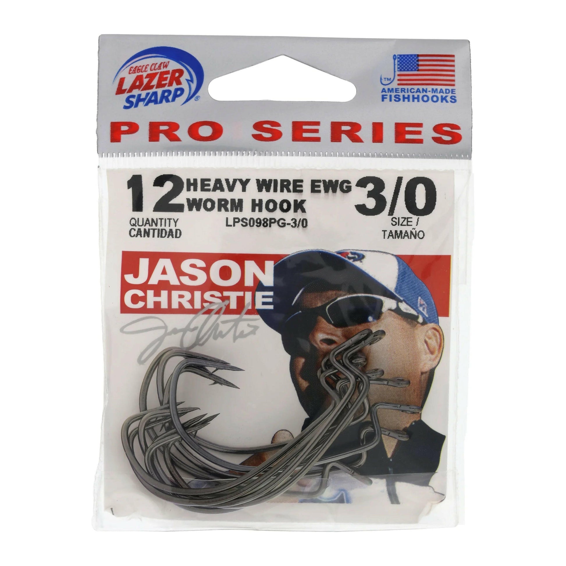 Lazer Sharp Jason Christie Heavy Wire EWG Worm Fishing Hooks - Size 3/0, 12 Pack for Ultimate Fishing Success!.