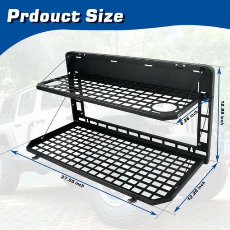 2-Tier Foldable Tailgate Table and Cargo Rack for 2007-2022 Jeep Wrangler JK & JL 4-Door - Ideal for Outdoor Camping