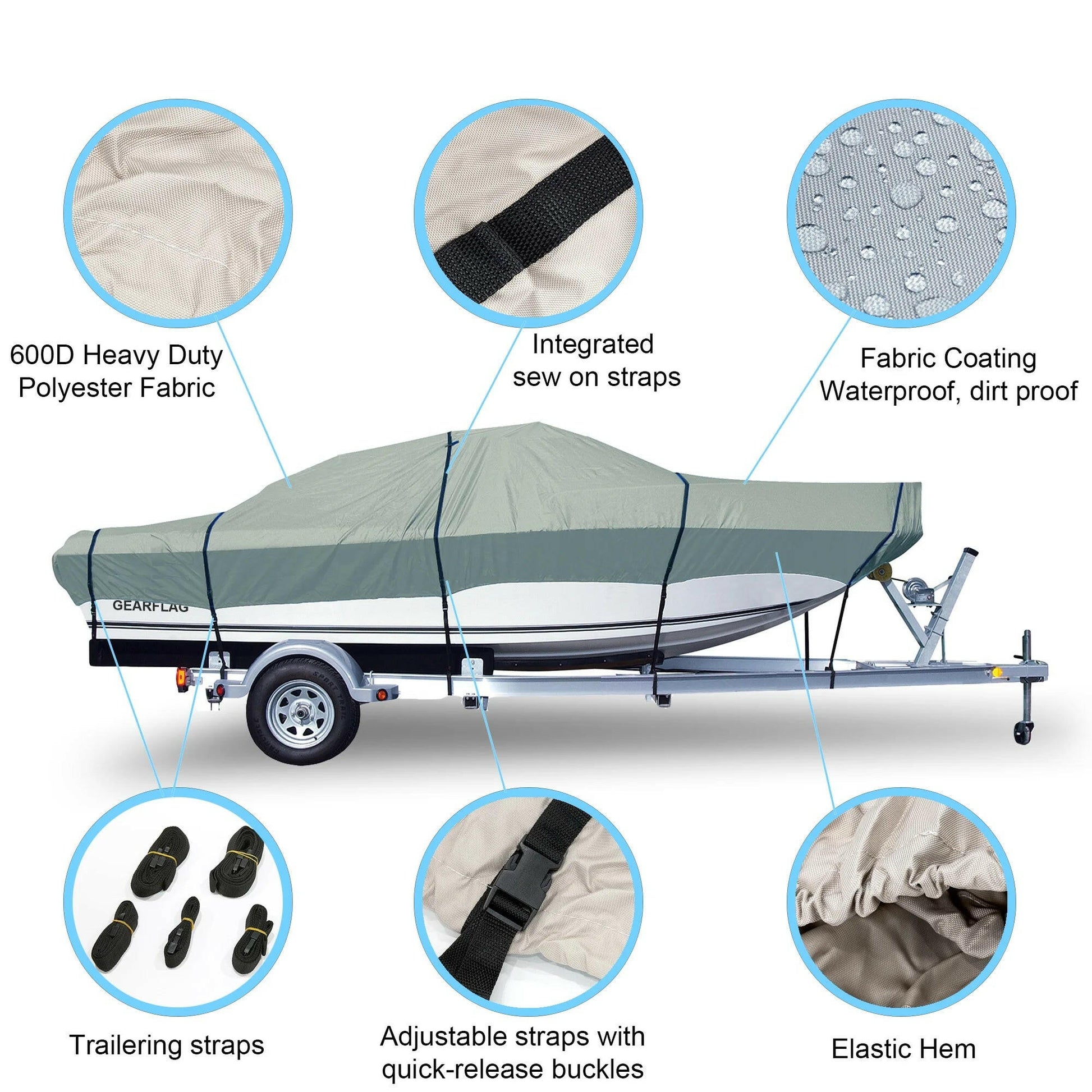 Ultimate Protection for Your Boat: Heavy-Duty 600D Marine Grade Cover for 14-16Ft V-Hull - UV Resistant, Waterproof & Trailable!.