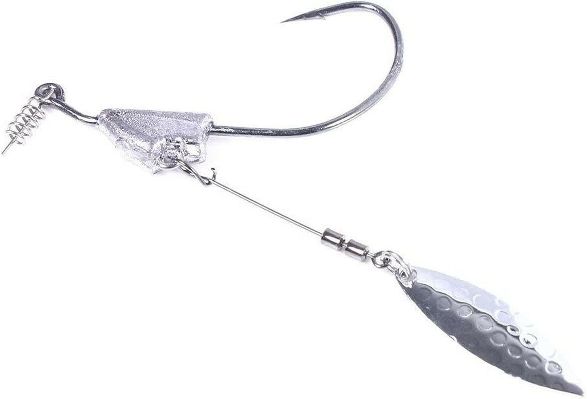 Keel Weighted Swimbait Hooks with Blade Attachment Fishing Lures Jig Heads Weighted Twistlock Crankbait Fishing Hooks Spinner Blades Fishing Lures for Freshwater 5 Pcs/Pack.