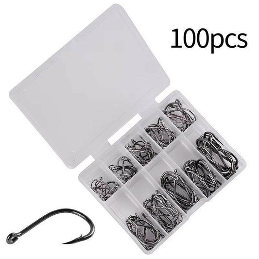 100PCS Premium Barbed Fishing Hooks Set for Carp & Sea Fishing - Luyatai Accessories.