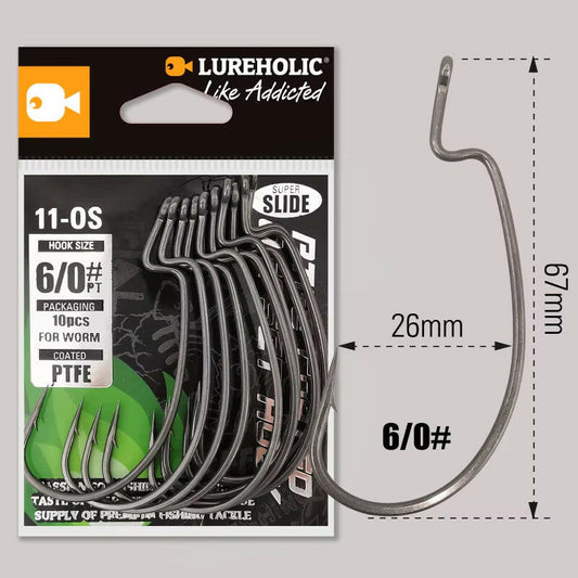 Catch more fish with our PTFE Super Slide Offset Hook! Perfect for Texas Rig and Drop Shot setups. Upgrade your fishing game today! 🎣✨