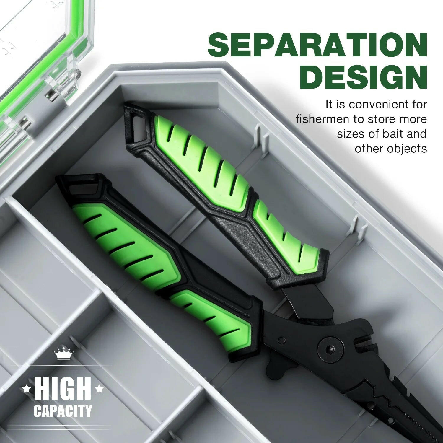 Ghosthor Plastic Fishing Tackle Box Organizer,Waterproof 3600 and 3700 Tackle Trays with Removable Partition,Fishing Lures/Bait/Gear Storage, 3600 1Pc.