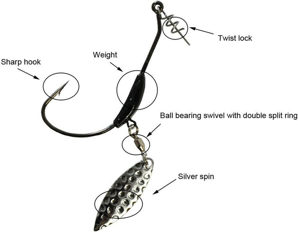 Premium Weighted Twist Lock Hooks - Silver/Gold Spin Superline for Swim Bait - 3 Pack (3G, 5.5G, 9G)