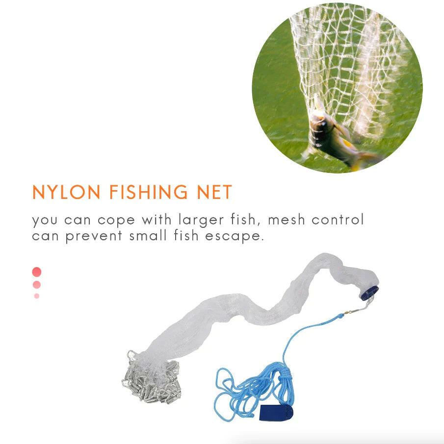 6/8/10/12/16FT Fishing Cast Net Bait Easy Throw Hand Cast Strong Nylon Mesh USA.