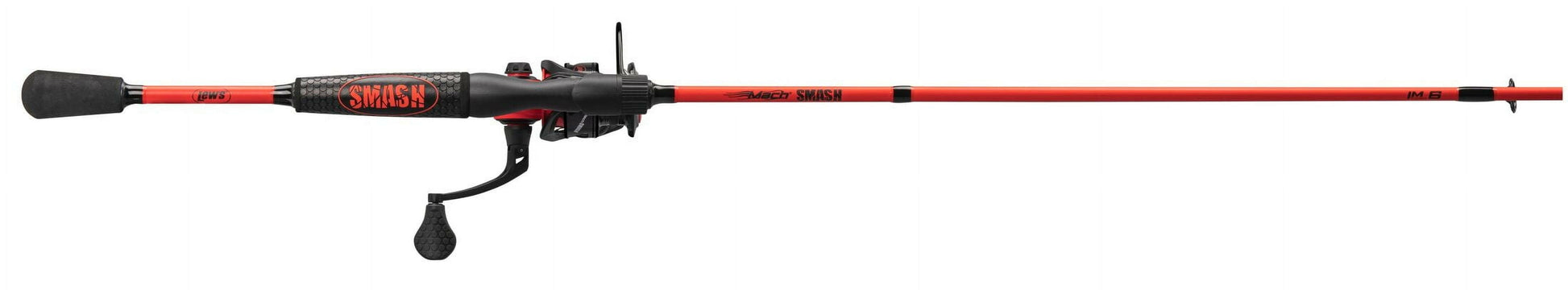 Mach Smash Spinning Reel and Fishing Rod Combo, 6'6" One-Piece Rod with Size 30 Reel, Black and Red